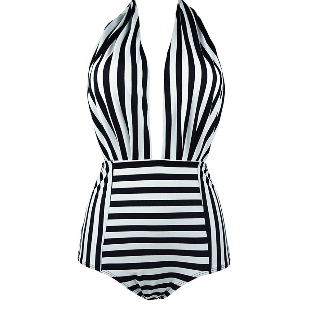 🎊HP🎊 NWOT COCOSHIP STRIPE PIN-UP GIRL HALTER ONE PIECE SWIMSUIT